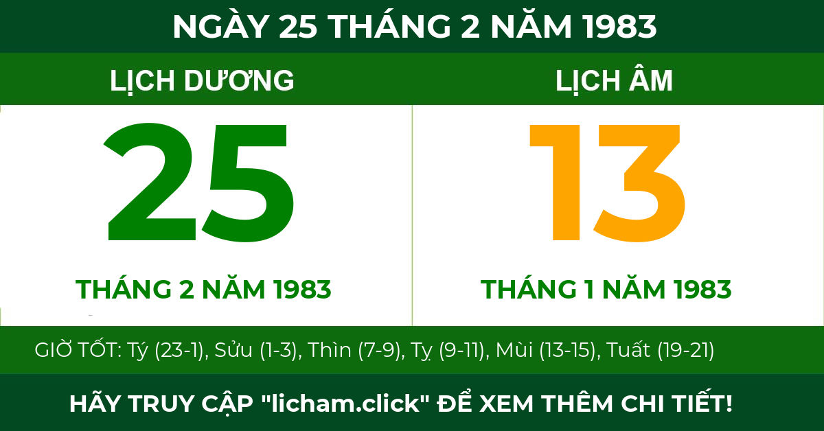 lịch âm ngày 25 tháng 2 năm 1983