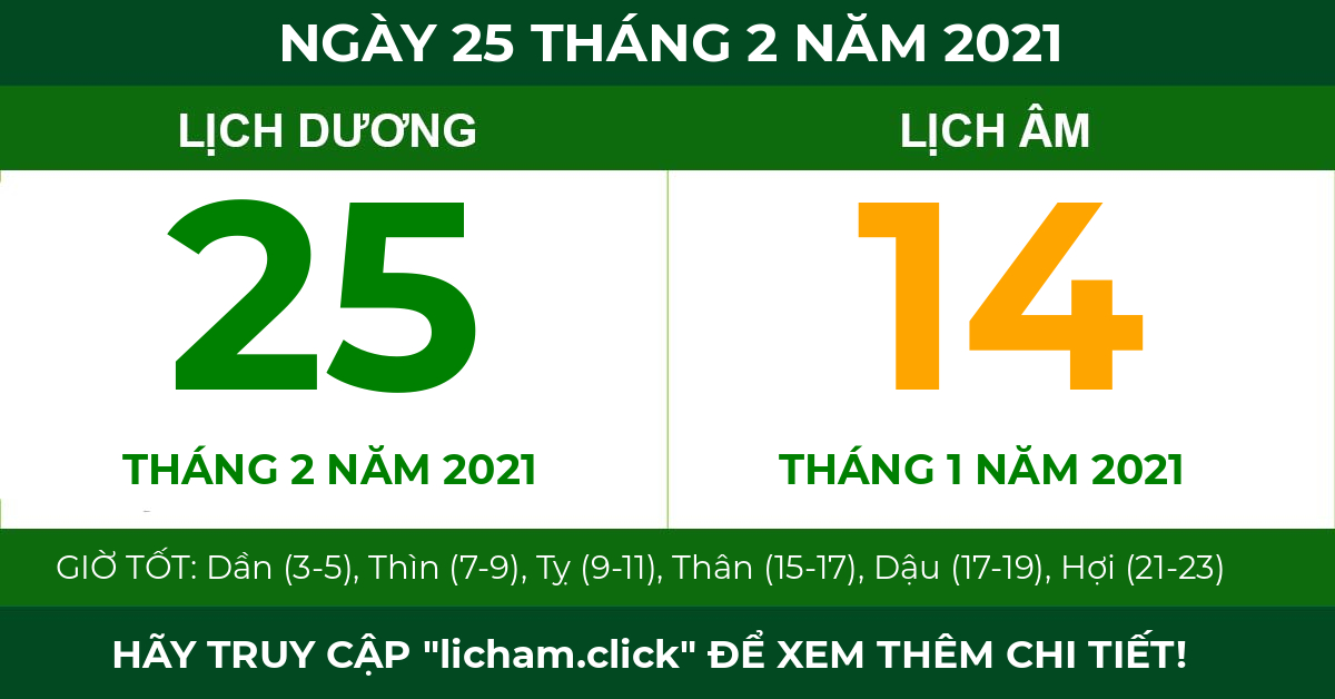 lịch âm ngày 25 tháng 2 năm 2021