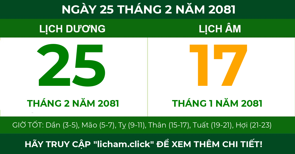 lịch âm ngày 25 tháng 2 năm 2081