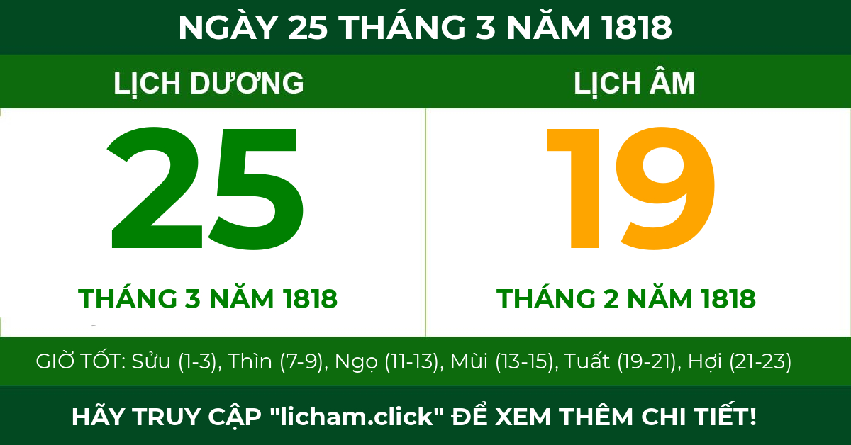 lịch âm ngày 25 tháng 3 năm 1818
