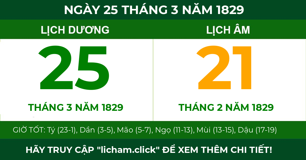 lịch âm ngày 25 tháng 3 năm 1829