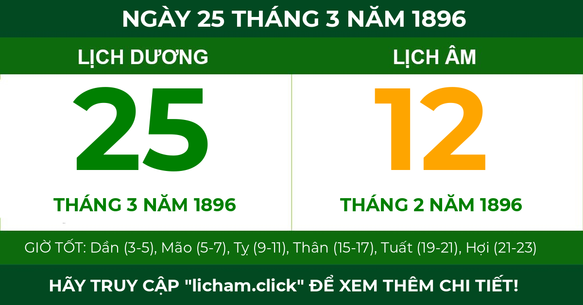 lịch âm ngày 25 tháng 3 năm 1896