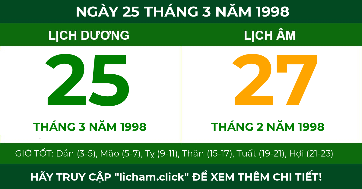 lịch âm ngày 25 tháng 3 năm 1998