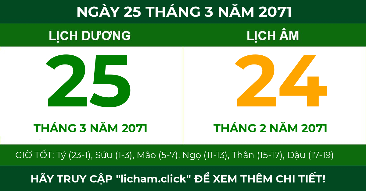 lịch âm ngày 25 tháng 3 năm 2071
