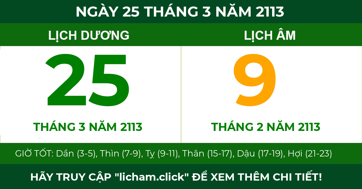 lịch âm ngày 25 tháng 3 năm 2113