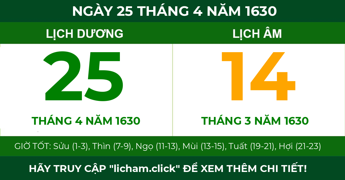 lịch âm ngày 25 tháng 4 năm 1630