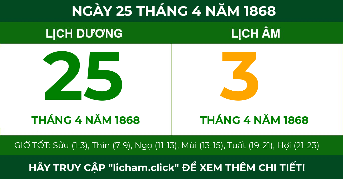 lịch âm ngày 25 tháng 4 năm 1868