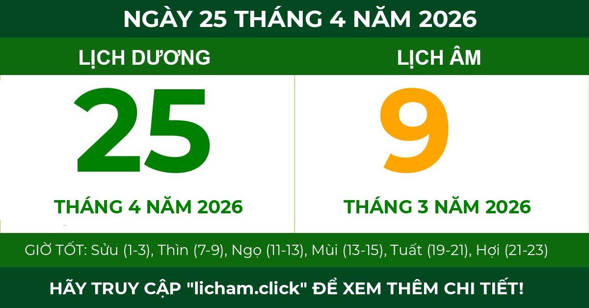 lịch âm ngày 25 tháng 4 năm 2026