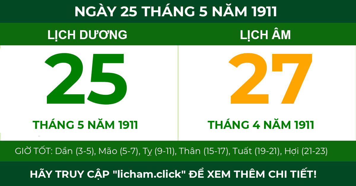 lịch âm ngày 25 tháng 5 năm 1911