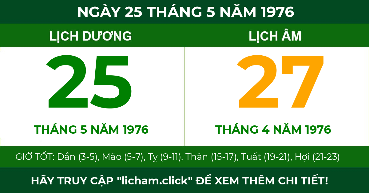 lịch âm ngày 25 tháng 5 năm 1976