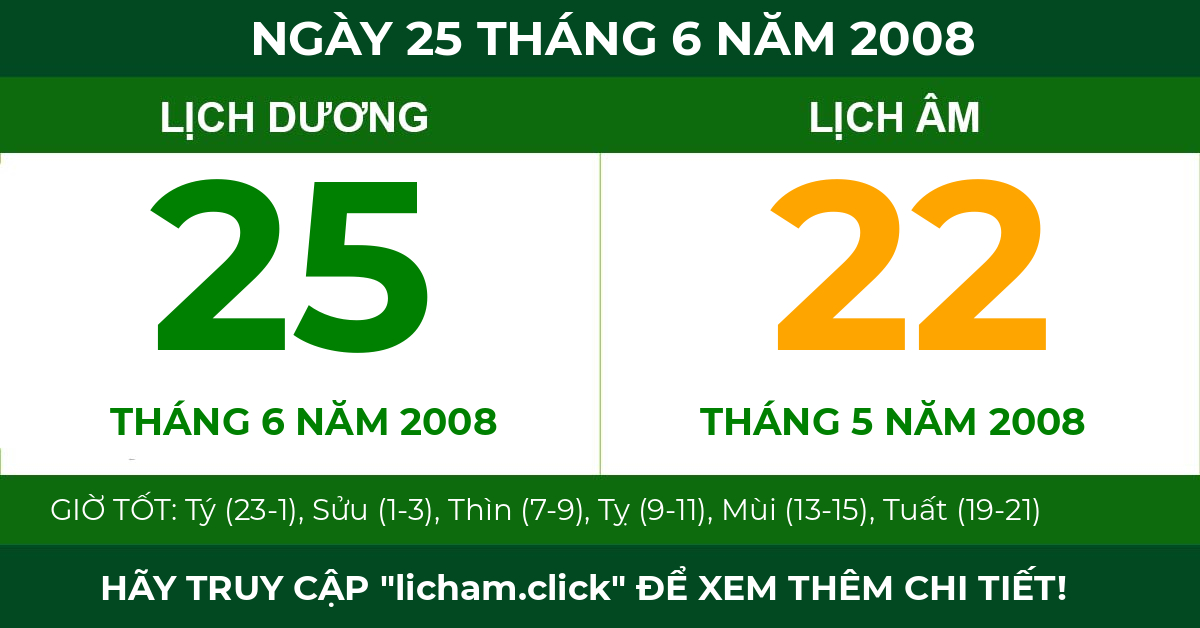 lịch âm ngày 25 tháng 6 năm 2008