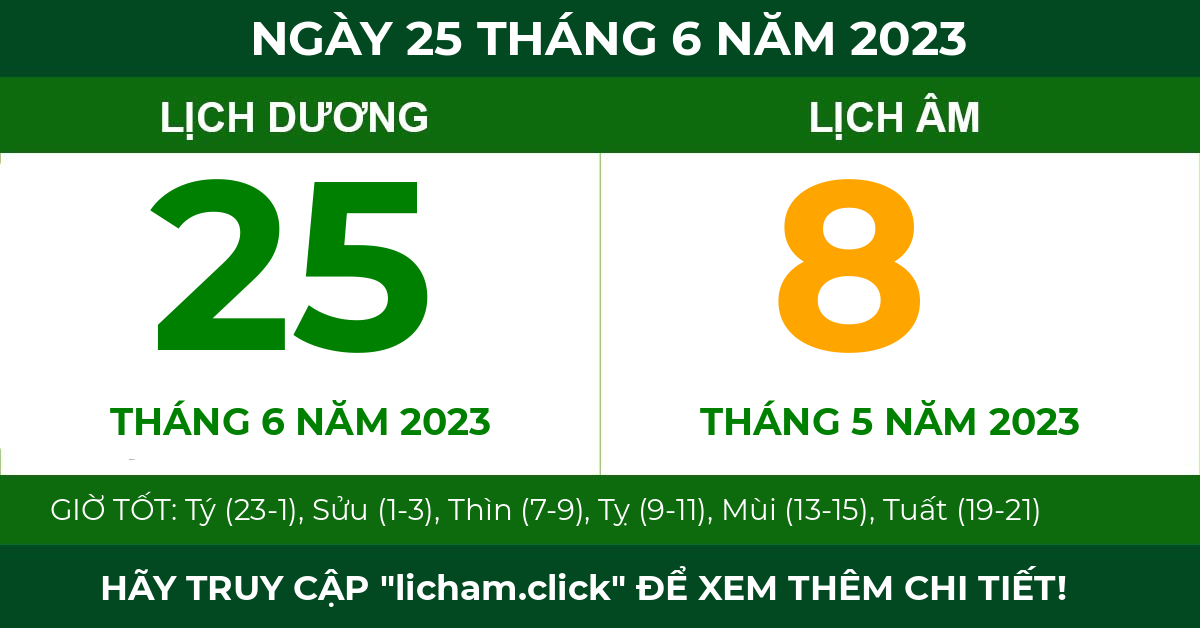 lịch âm ngày 25 tháng 6 năm 2023