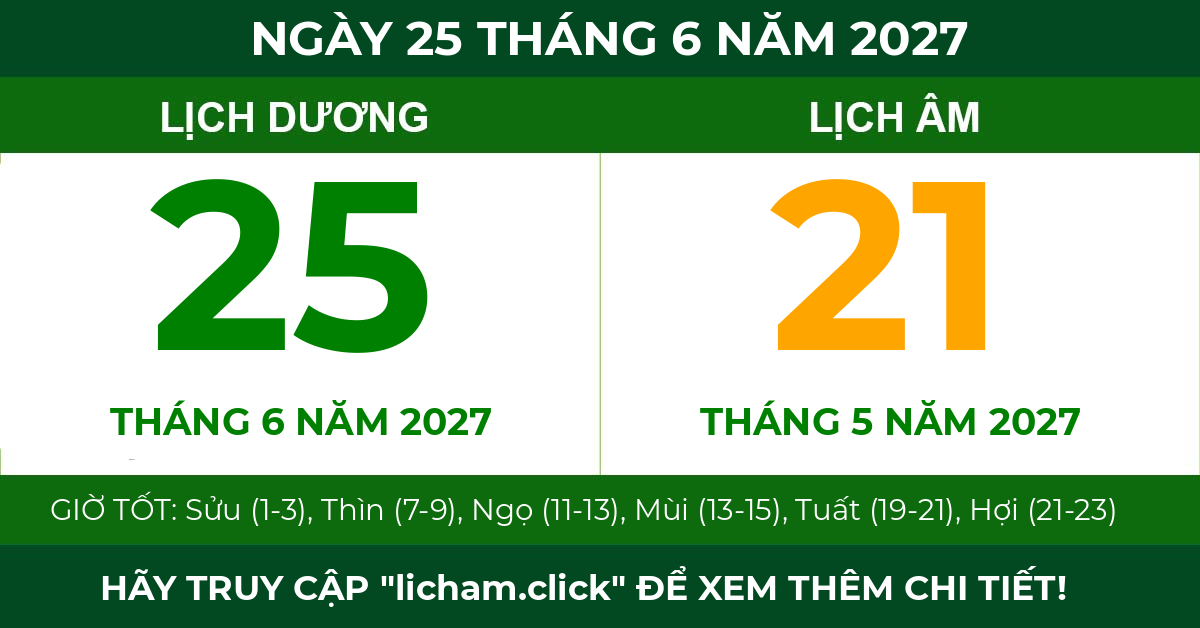 lịch âm ngày 25 tháng 6 năm 2027