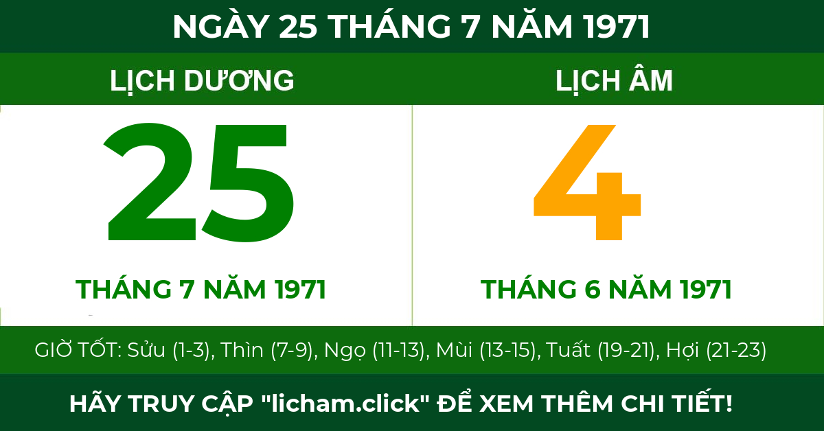 lịch âm ngày 25 tháng 7 năm 1971