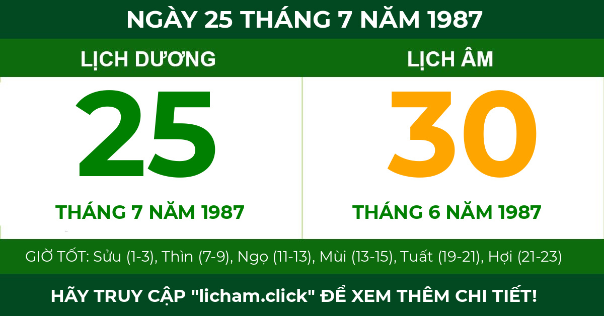 lịch âm ngày 25 tháng 7 năm 1987