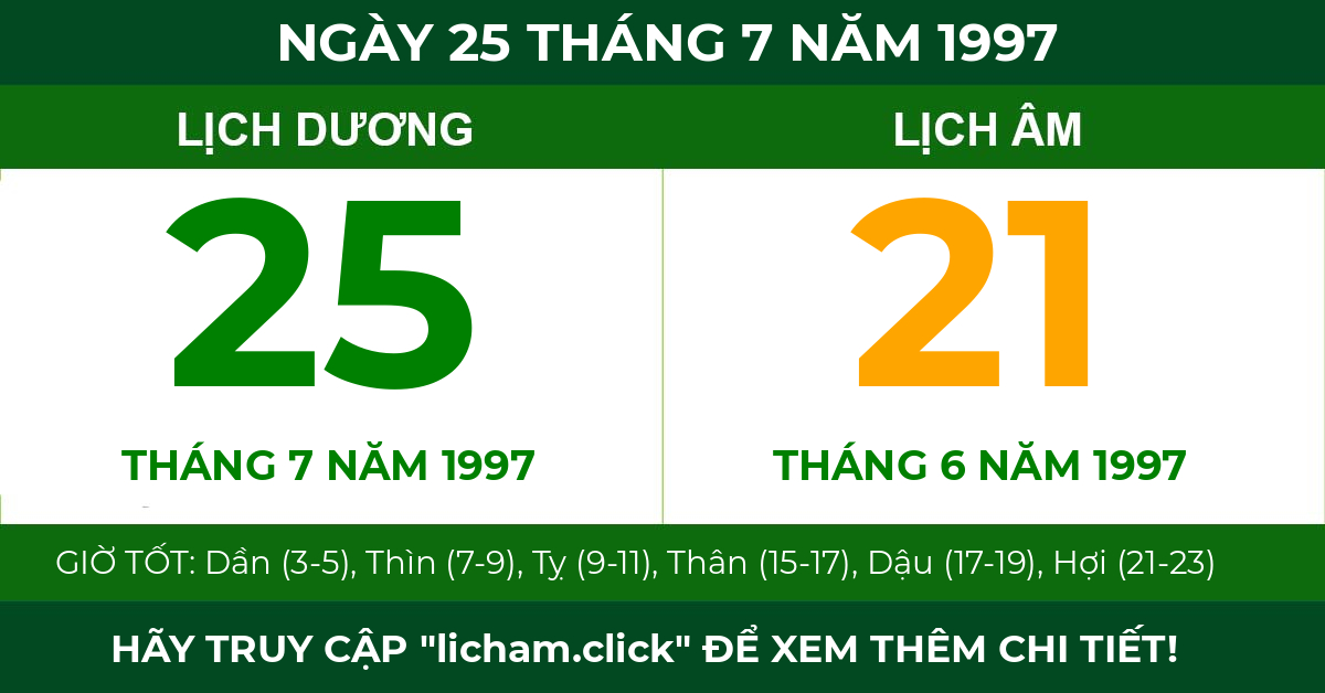 lịch âm ngày 25 tháng 7 năm 1997