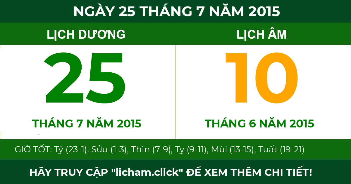 lịch âm ngày 25 tháng 7 năm 2015