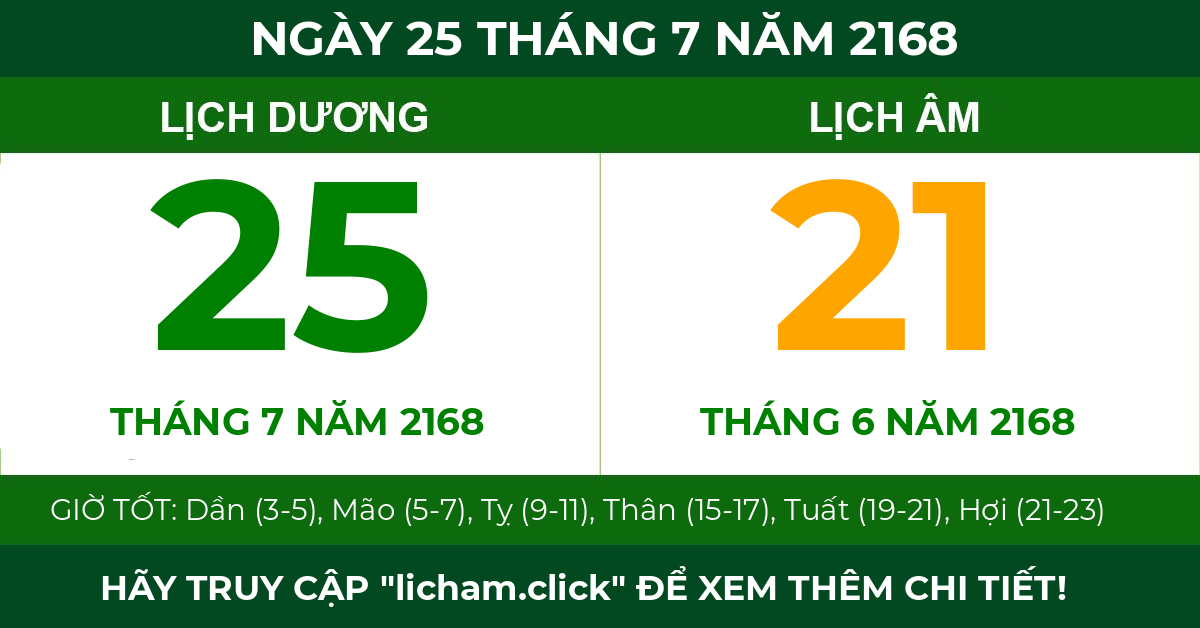 lịch âm ngày 25 tháng 7 năm 2168