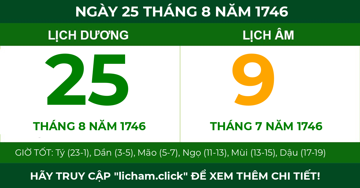 lịch âm ngày 25 tháng 8 năm 1746