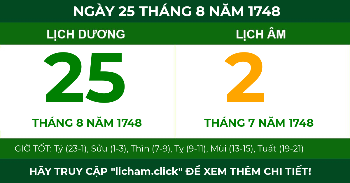 lịch âm ngày 25 tháng 8 năm 1748