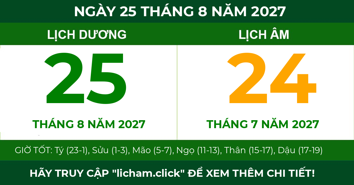 lịch âm ngày 25 tháng 8 năm 2027