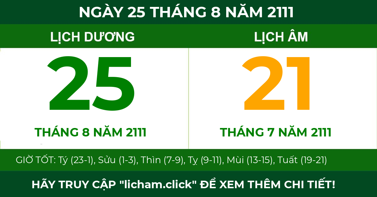 lịch âm ngày 25 tháng 8 năm 2111