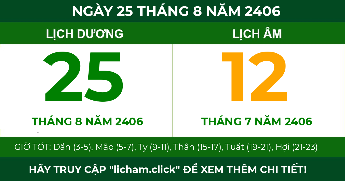 lịch âm ngày 25 tháng 8 năm 2406