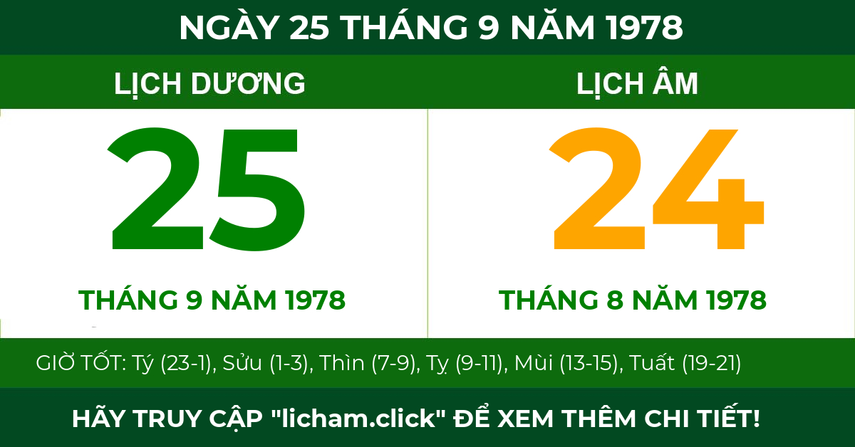 lịch âm ngày 25 tháng 9 năm 1978