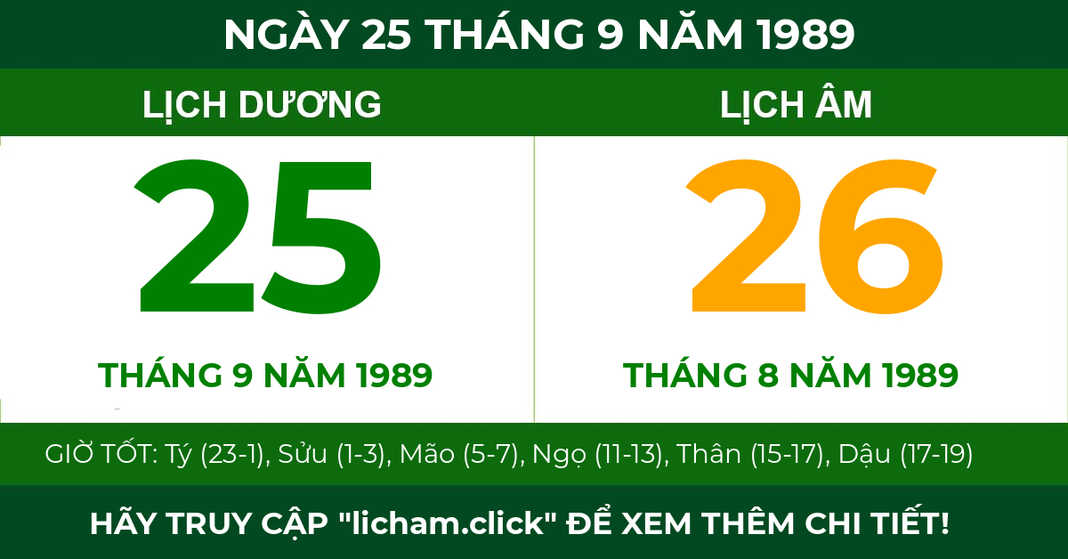lịch âm ngày 25 tháng 9 năm 1989
