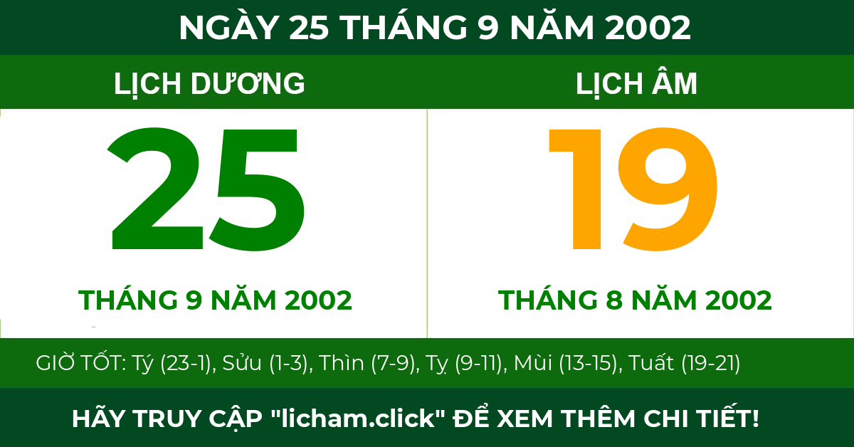 lịch âm ngày 25 tháng 9 năm 2002
