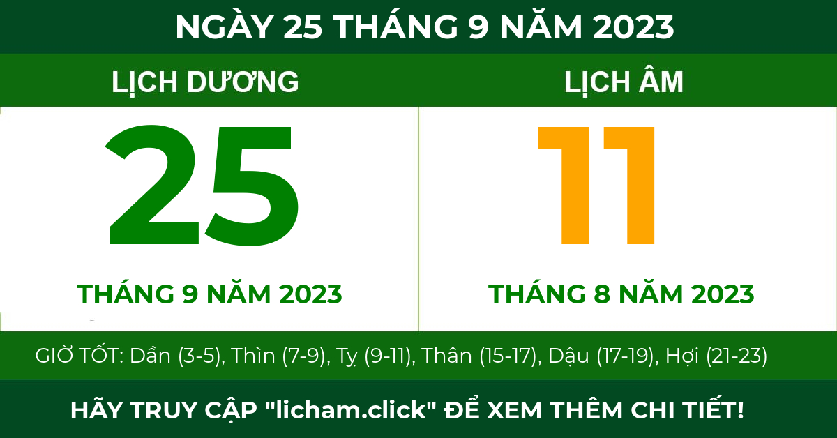 lịch âm ngày 25 tháng 9 năm 2023