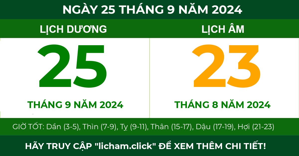 lịch âm ngày 25 tháng 9 năm 2024