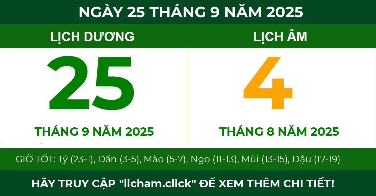lịch âm ngày 25 tháng 9 năm 2025