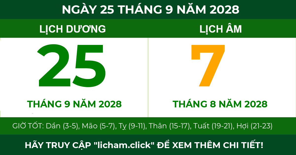 lịch âm ngày 25 tháng 9 năm 2028