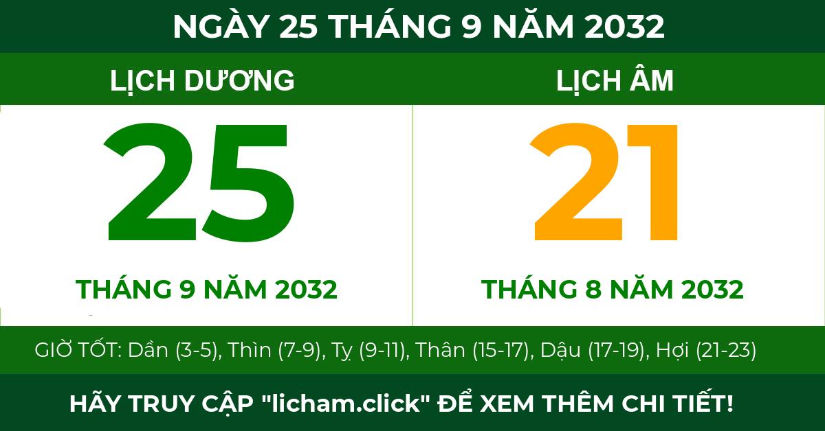 lịch âm ngày 25 tháng 9 năm 2032