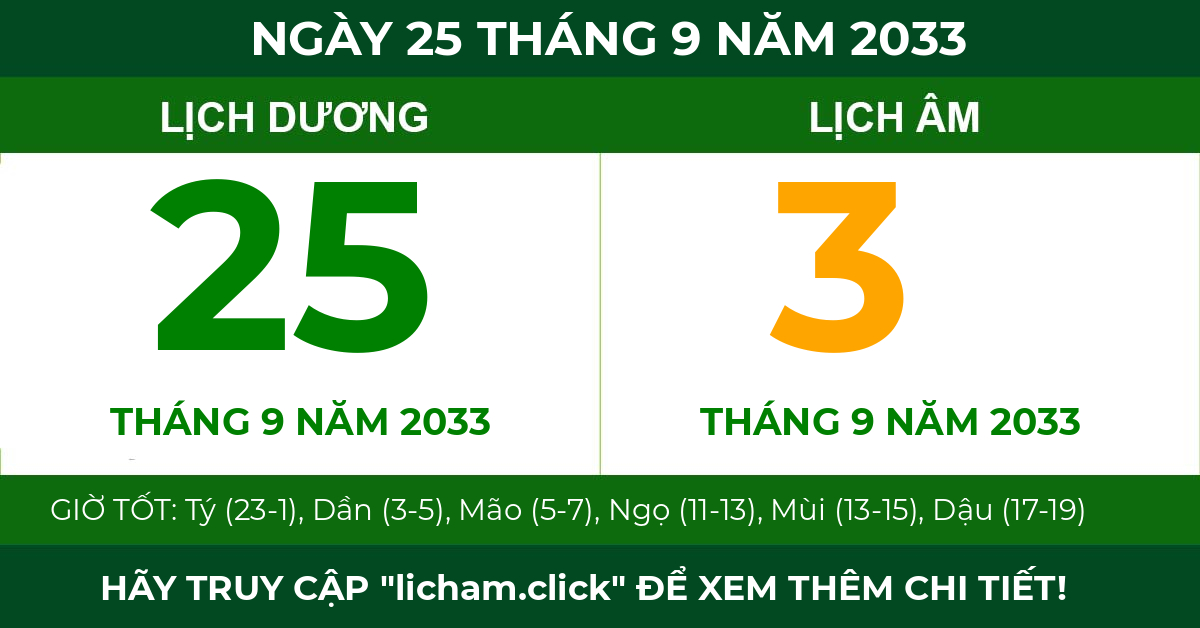 lịch âm ngày 25 tháng 9 năm 2033