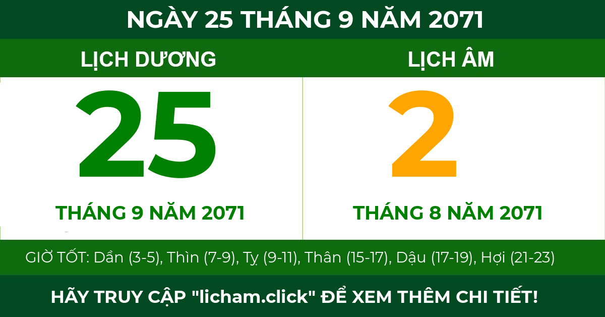 lịch âm ngày 25 tháng 9 năm 2071