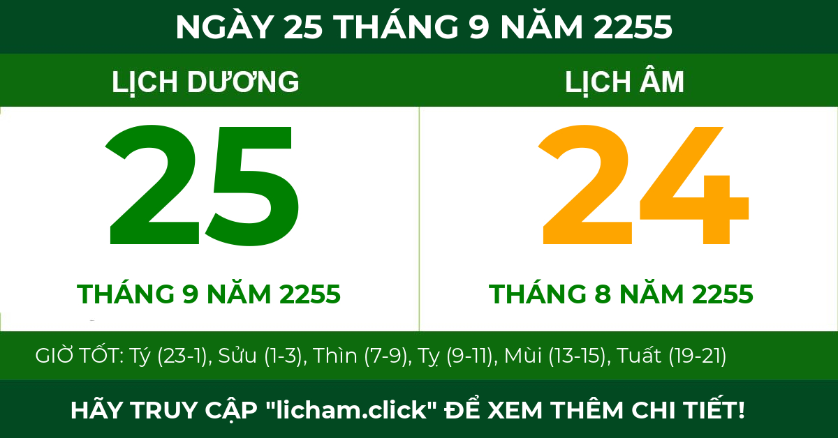 lịch âm ngày 25 tháng 9 năm 2255