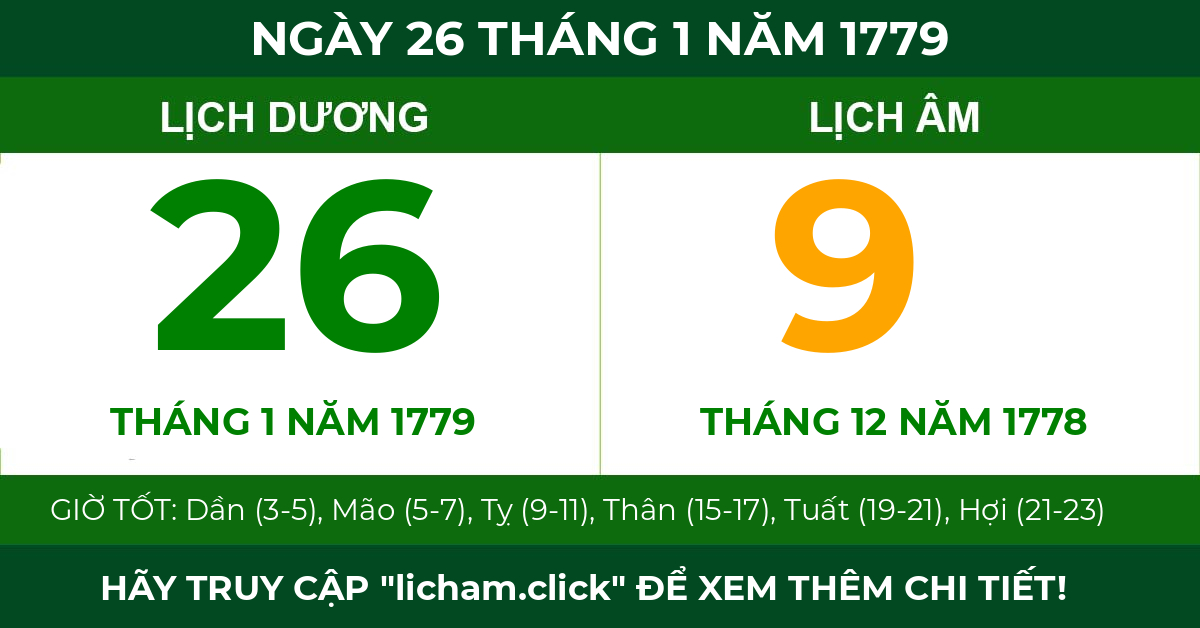 lịch âm ngày 26 tháng 1 năm 1779