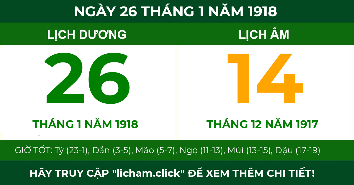lịch âm ngày 26 tháng 1 năm 1918
