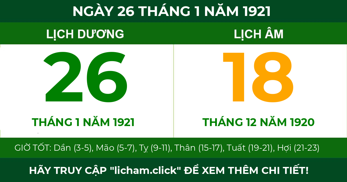 lịch âm ngày 26 tháng 1 năm 1921