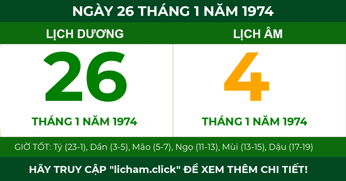 lịch âm ngày 26 tháng 1 năm 1974
