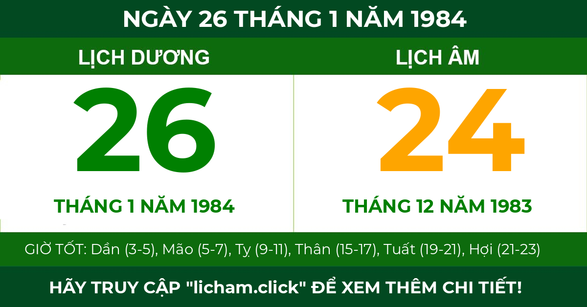 lịch âm ngày 26 tháng 1 năm 1984