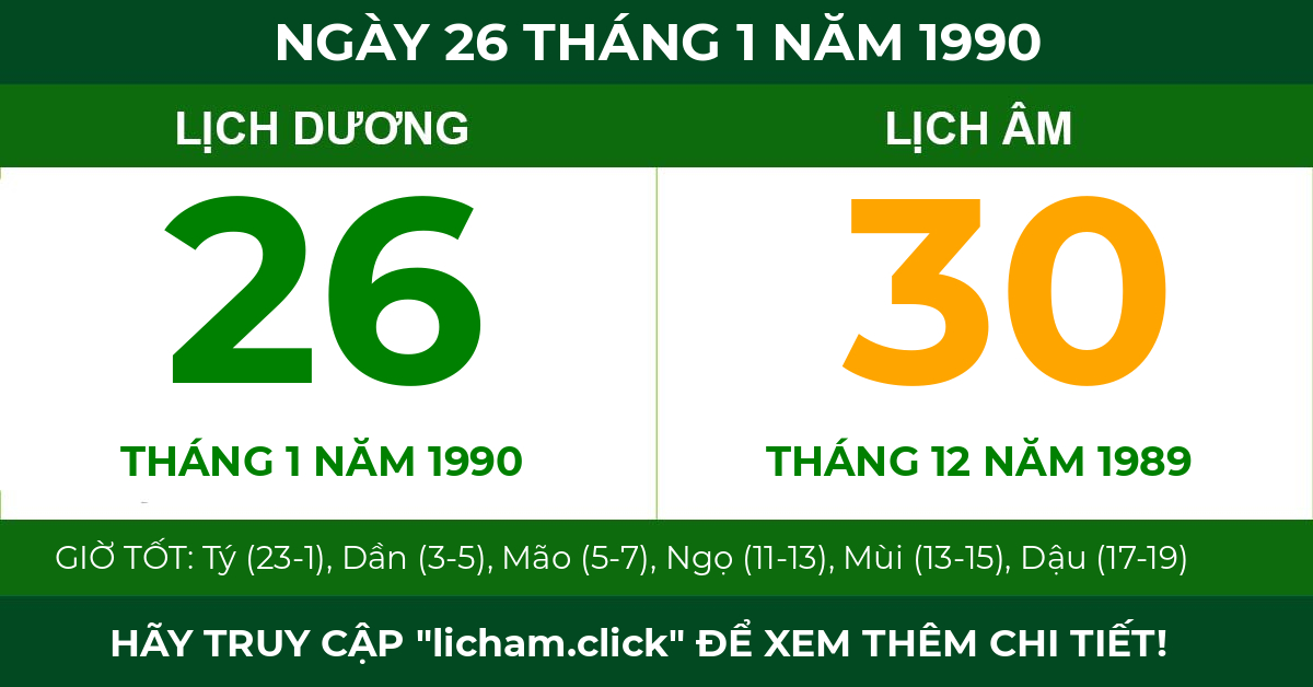 lịch âm ngày 26 tháng 1 năm 1990