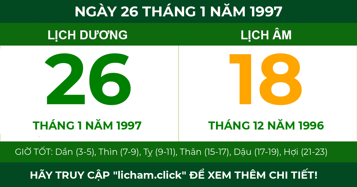 lịch âm ngày 26 tháng 1 năm 1997