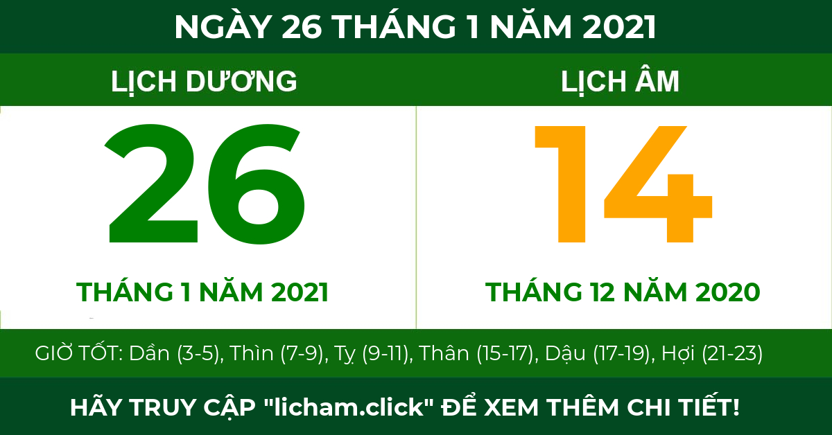 lịch âm ngày 26 tháng 1 năm 2021