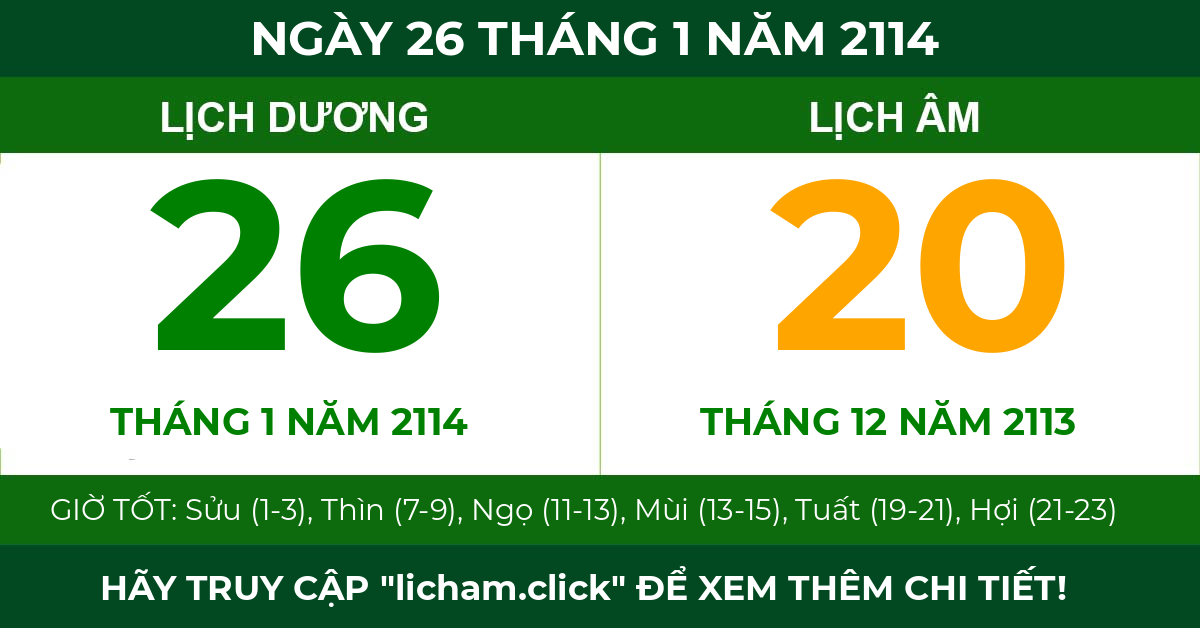 lịch âm ngày 26 tháng 1 năm 2114