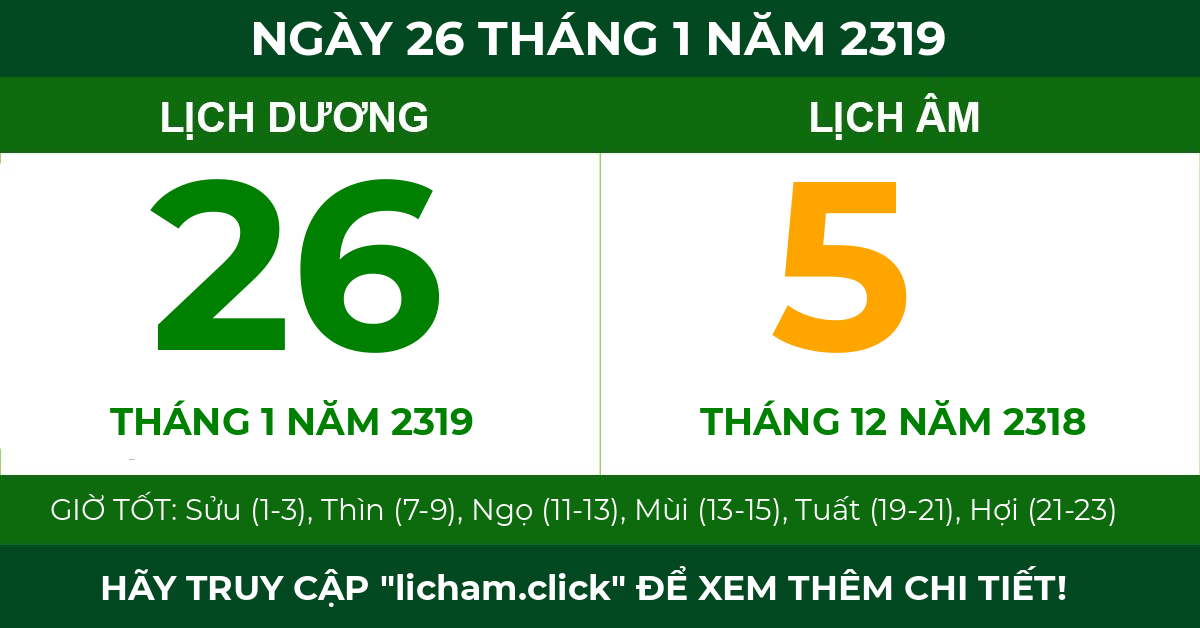 lịch âm ngày 26 tháng 1 năm 2319