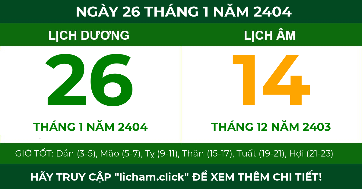 lịch âm ngày 26 tháng 1 năm 2404