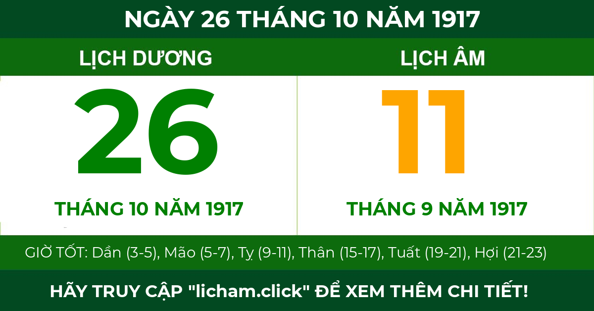 lịch âm ngày 26 tháng 10 năm 1917